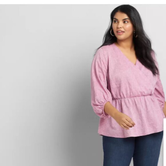 Lane Bryant Linen Blend Crossover Peplum Top 24 - Picture 3 of 16